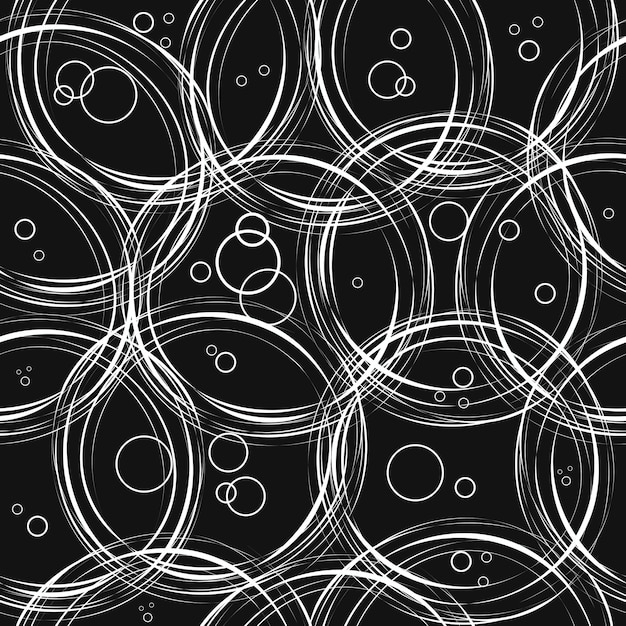 Plik wektorowy wzór bezszwowy kręgi krople pęcherzyki losowe linie kreski szkic monochromatyczny wektor