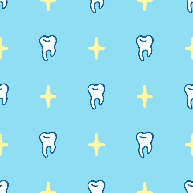 Plik wektorowy wzór białych zębów dla kliniki dentystycznej w stylu doodle koncepcja stomatologii zdrowia jamy ustnej