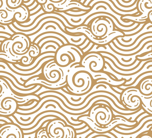wzór chmur z ornamentem morza w stylu konspektu doodle