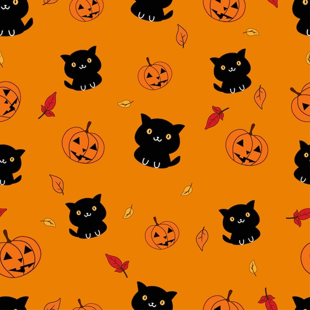 Wzór Czarny Kot I Dyni W Halloween