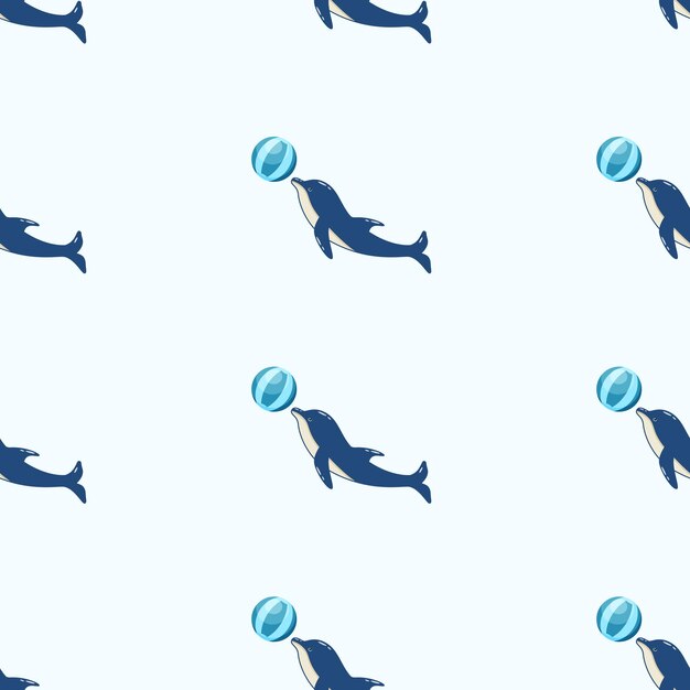 Wzór delfiny w różnych pozach ilustracji wektorowych zwierząt morskich Malowane delfiny pływają i gracze w delfinarium