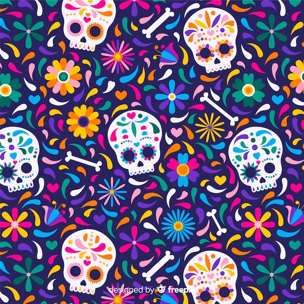 Wzór Dia de muertos w płaskiej konstrukcji