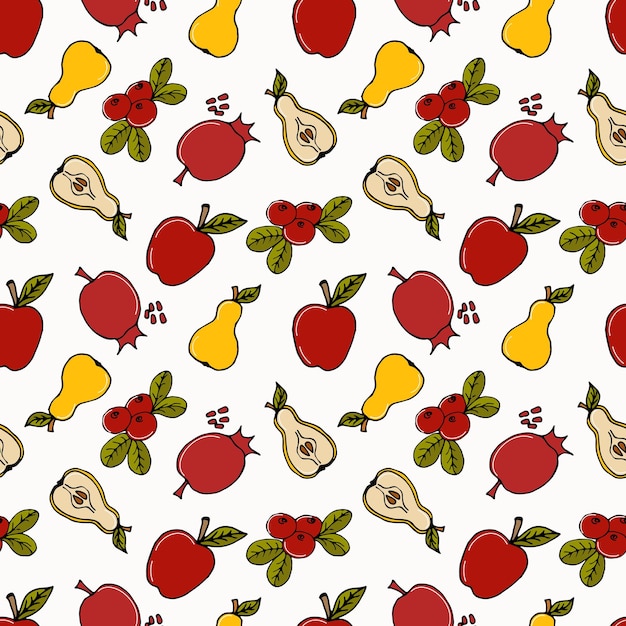 wzór jabłka, gruszki, granaty i żurawiny na białym tle