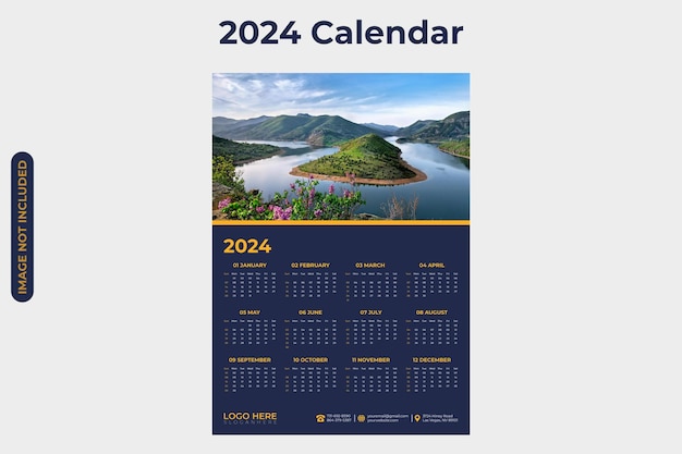 Plik wektorowy wzór kalendarza z nowoczesnym projektem na rok 2024