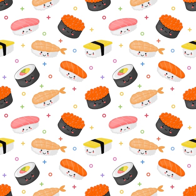 Plik wektorowy wzór kawaii sushi i sashimi