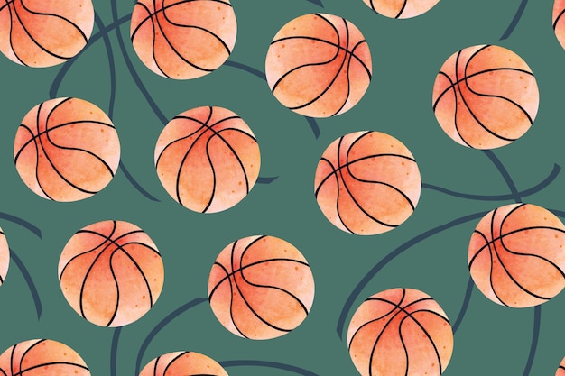 Wzór Koszykówkimalowany Akwarelamido Projektowania Tapet Z Wzorami Tkanin
