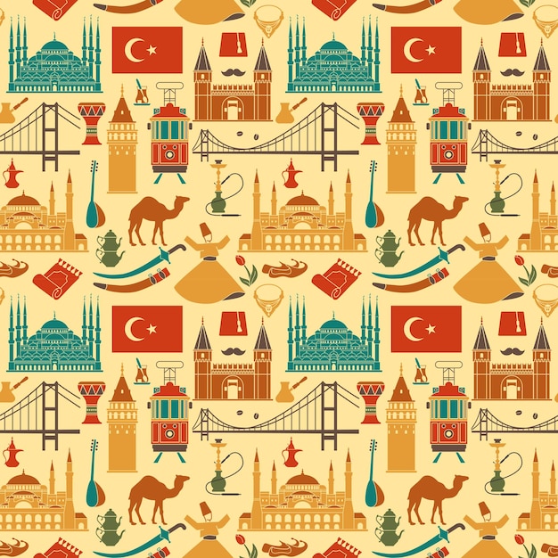 Wzór Kraju Turcja Kultura I Tradycyjne Symbole Bezszwowe Tło