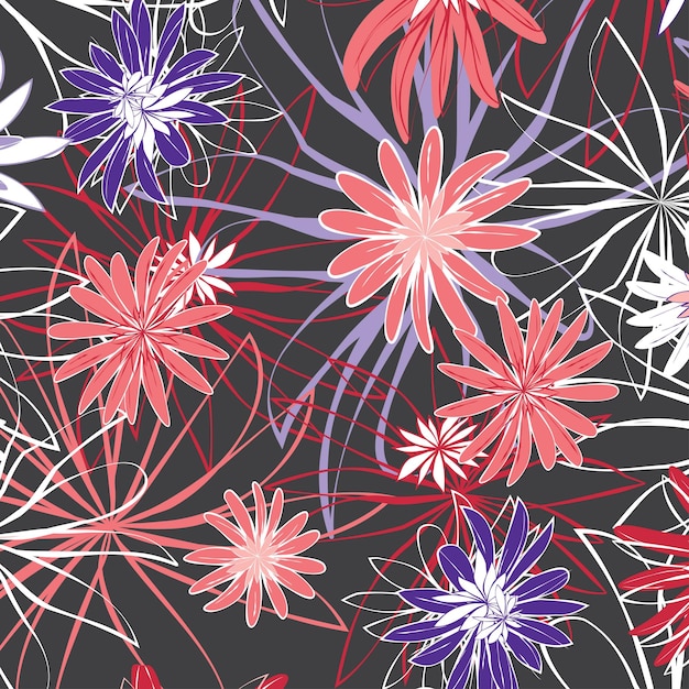 Wzór kwiatów z ciemnoszarym tłem ilustracji wektorowych