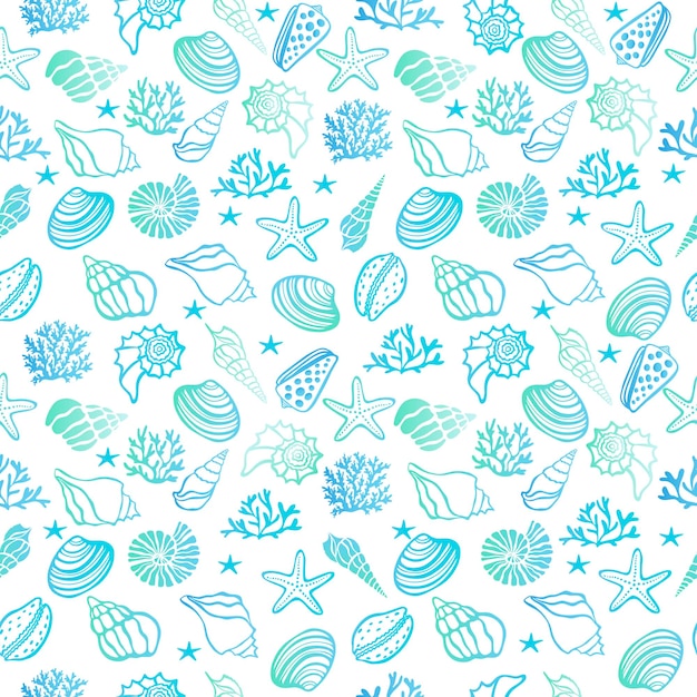 Wzór muszli plaży Wektor wzór z muszelek doodle stylu