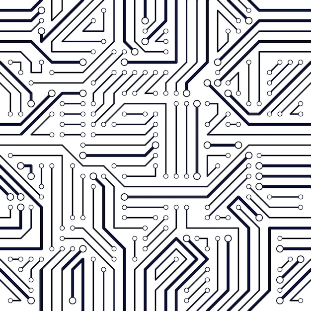 Wzór płytki drukowanej, tło wektor. Technologia mikroprocesorowa tapeta powtórz projekt.