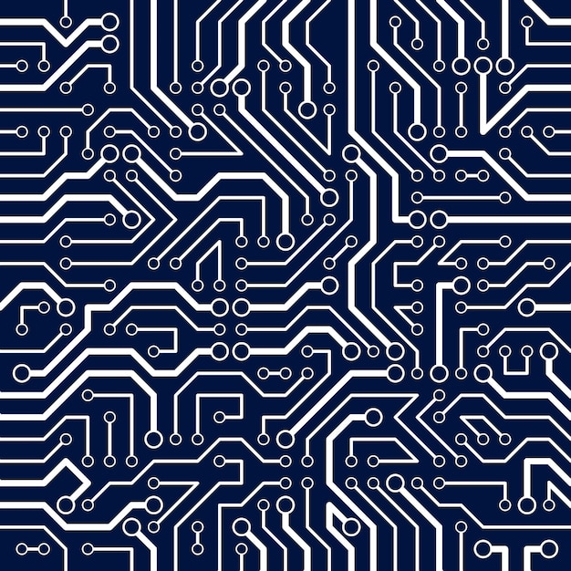 Wzór płytki drukowanej, tło wektor. Technologia mikroprocesorowa tapeta powtórz projekt.