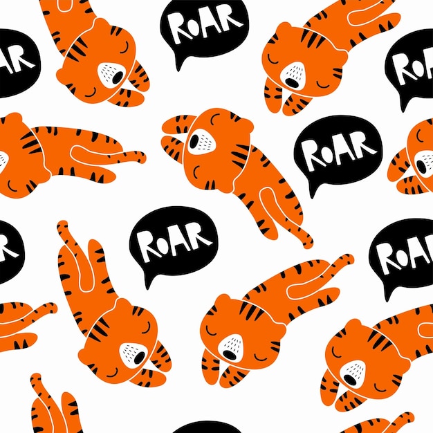 Plik wektorowy wzór pomarańczowego tygrysa i ryk słów