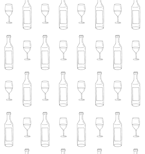 Wzór Ręcznie Rysowanej Butelki Wina I Szkła
