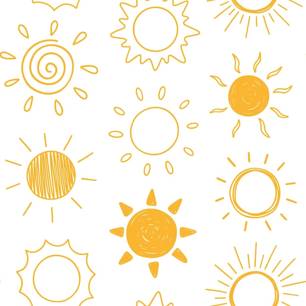 Wzór Słońca Doodle Ręcznie Rysowane Ilustracji Wektorowych