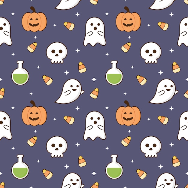 wzór szczęśliwy halloween ikony na białym tle na fioletowym tle.