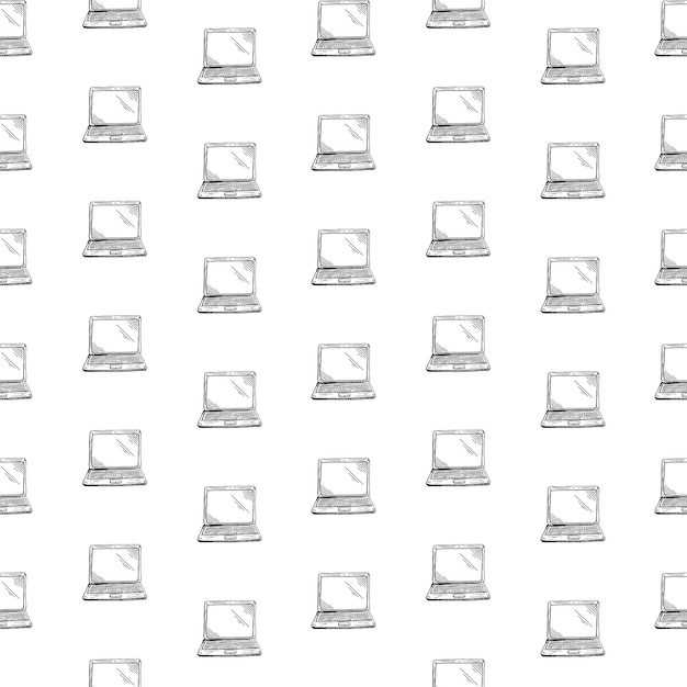 Wzór techniczny. Ręcznie rysowane, komputery i laptopy styl szkic na białym tle. Bezszwowe tło wektor.
