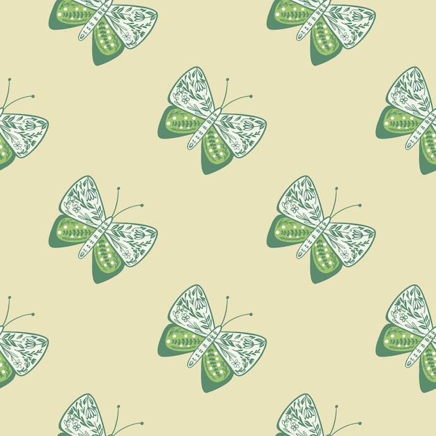 Plik wektorowy wzór w stylu ludowym z motylem botanicznym