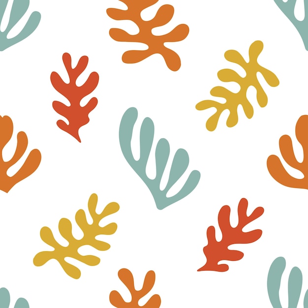 Wzór z abstrakcyjnymi formami organicznymi i roślinami Białe tło w stylu handdrawn kolorowe kolory retro ilustracji wektorowych alg
