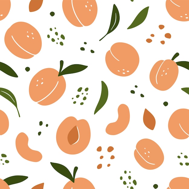 Wzór z brzoskwiniami i liśćmi Ręcznie rysowane ilustracji wektorowych żywności w doodle slyle