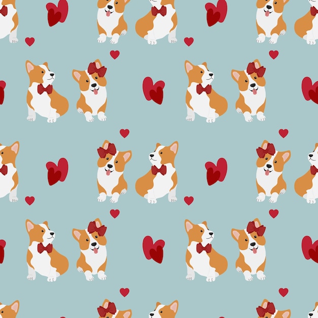 Plik wektorowy wzór z corgis i serca happy valentines day