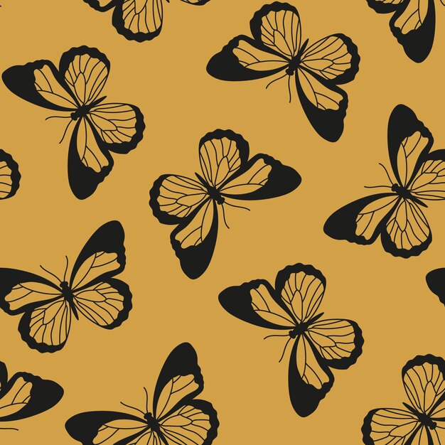 Wzór Z Czarnymi Motylami I żółtym Tłem