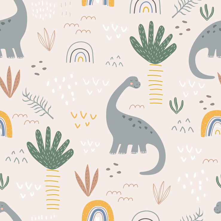 wzór z dinozaurami i palmami na kolorowym tle Ilustracja wektorowa