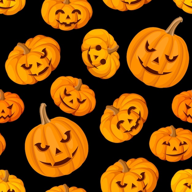 Plik wektorowy wzór z dyniami halloween jackolantern na czarnym tle