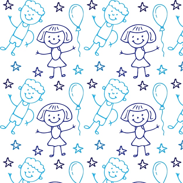 Wzór Z Dziewczyną I Chłopcem Z Gwiazdami I Balonami