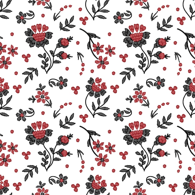 Plik wektorowy wzór z etnicznymi czerwonymi i czarnymi kwiatowymi elementami opartymi na ukraińskiej tradycji haftu
