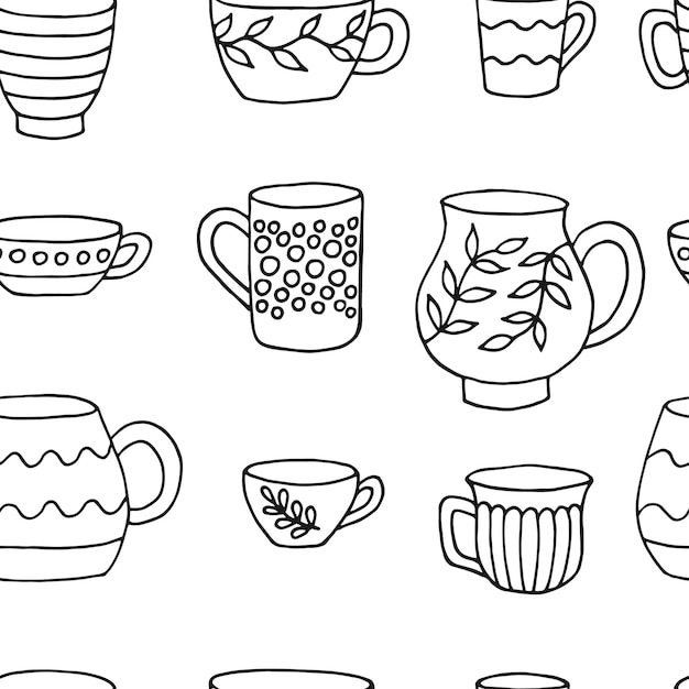 Wzór z filiżanką kubek Kubek w stylu doodle Ręcznie rysowane ilustracji wektorowych