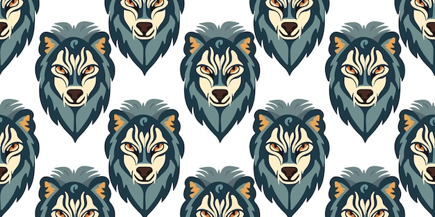 Wzór z ilustracją wektorową płaską głową wilka