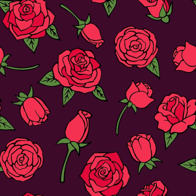Wzór Z Ilustracjami Czerwonych Róż. Róża Kwiatowa Romantyczna Grafika