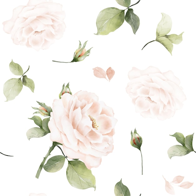 Wzór z ręcznie malowanymi bukietami akwarela różowych róż i liści Wektor wzór botaniczny nadaje się do dekoracji tła weselnego karty tapety lub tkaniny