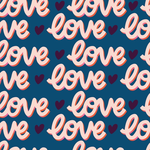 Wzór z ręcznie napisaną wiadomością miłość do Happy Valentines day. Kolorowa ilustracja płaski.