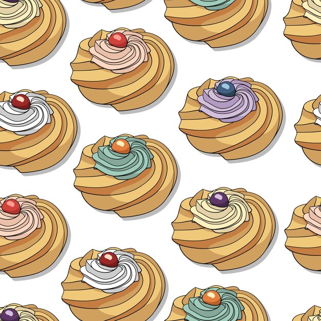 Wzór z ręcznie rysowane zeppoles na białym tle.