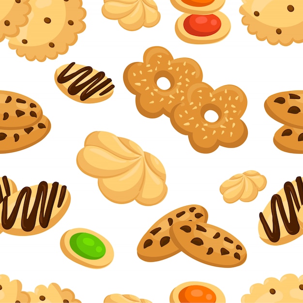 Wzór Z Różnymi Plikami Cookie W Stylu Cartoon Ilustracji Na Białym Tle Strony Internetowej I Aplikacji Mobilnej