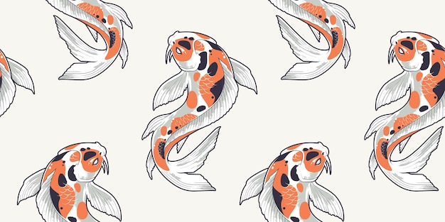 Plik wektorowy wzór z rybami koi. nieskończona tekstura z japońskimi karpiami.