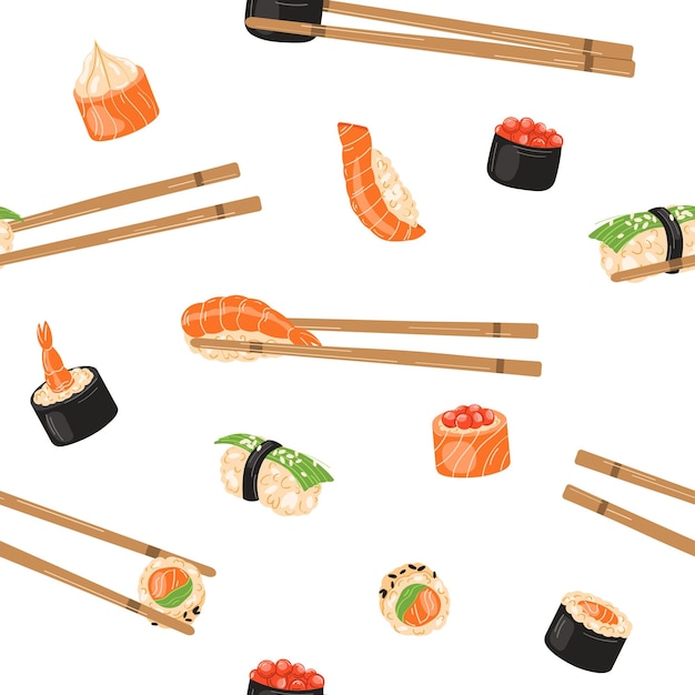 Wzór Z Sushi, Białe Tło. Ilustracja Wektorowa