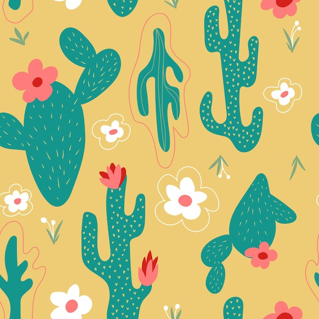 Wzór Z Trawą Kwiatów Kaktusa