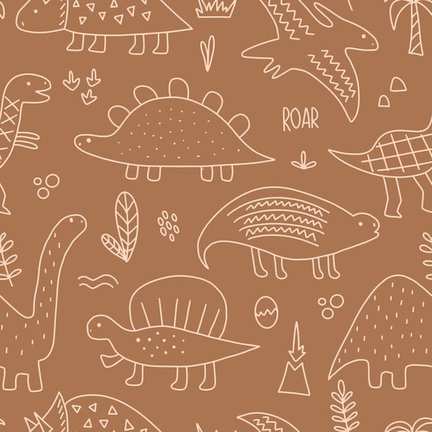 Plik wektorowy wzór z uroczymi dinozaurami dla dzieci nadaje się do tapet tekstylnych dla dzieci, do pakowania papierowych ubrań