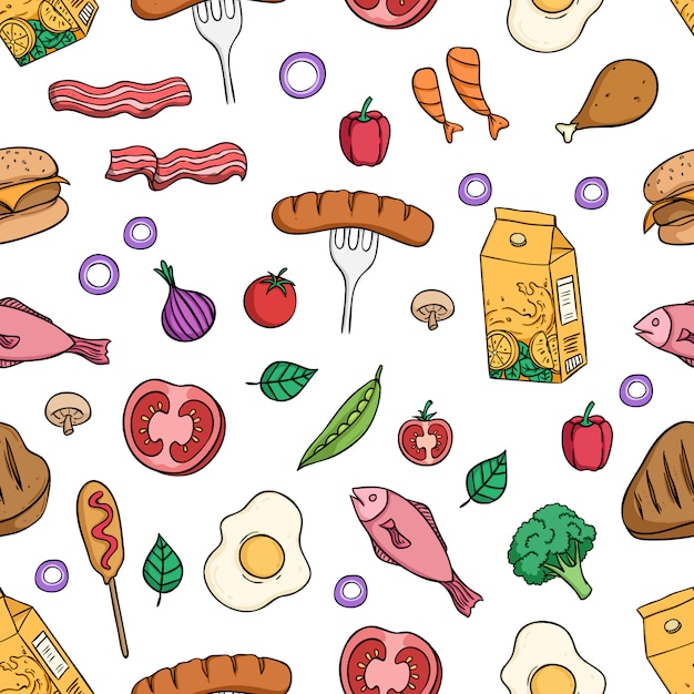 wzór zdrowej żywności śniadanie z kolorowym stylu doodle