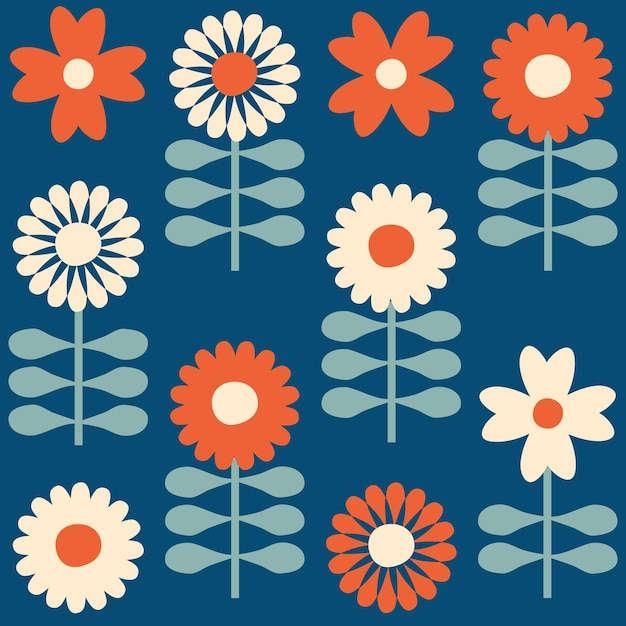 Wzór Ze Stokrotkami W Skandynawskim Stylu Estetycznym Kwiatowy Nadruk Na Tee Plakat Tkanina Tekstylna Retro Ilustracja Wektorowa Do Wystroju I Projektowania