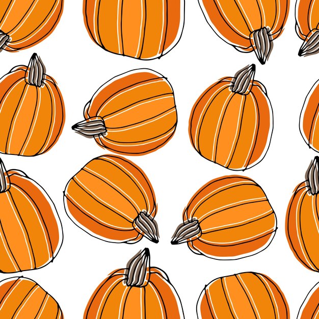 Plik wektorowy wzór żywności w stylu linii i doodle drukuj dynie święto dziękczynienia i halloween