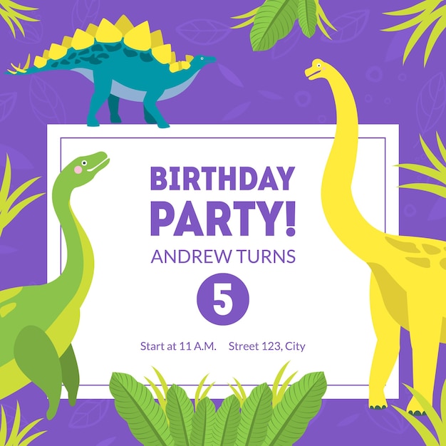 Plik wektorowy wzorzec baneru na przyjęcie urodzinowe kartka zaproszeniowa flyer z uroczą ilustracją wektorową dinozaurów