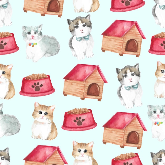 Plik wektorowy wzorzec ilustracji zwierzęta domowe koty akwarel