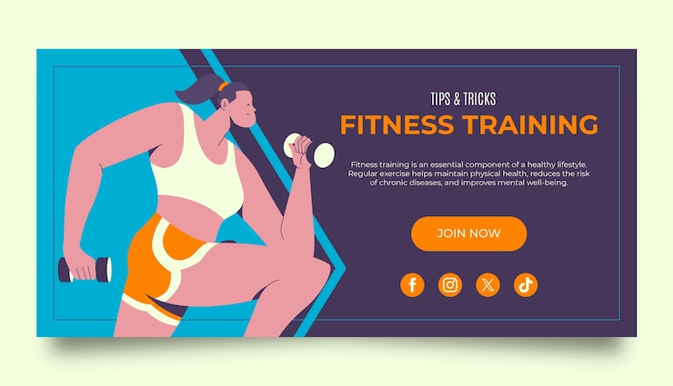 Wektor wzorzec płaskiego poziomego banera fitness