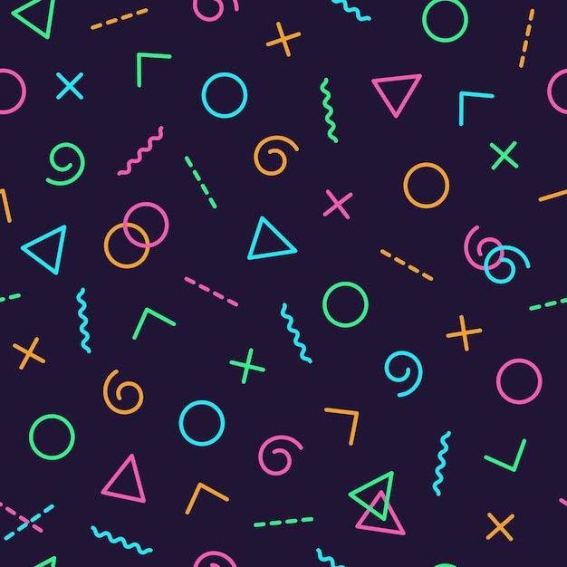 Wzorzec wektorowy w stylu Memphis Geometryczne wielokolorowe elementy projektowe w stylu lat osiemdziesiątych