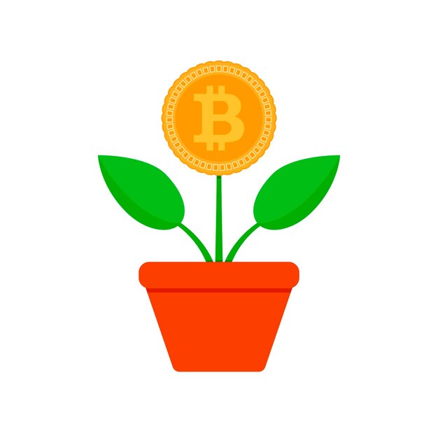 Wzrost bitowej monety Wektor rośliny doniczkowej Crypto