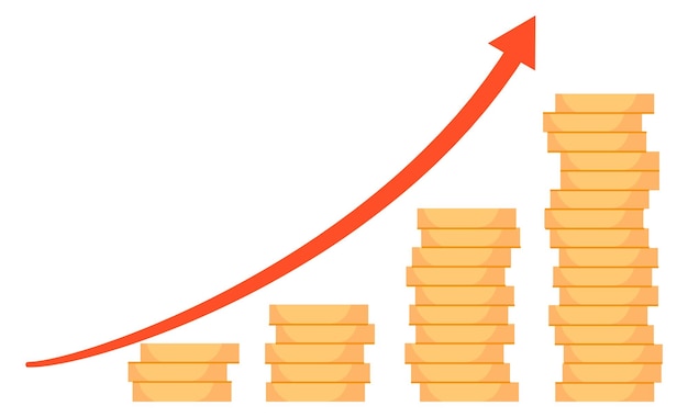 Plik wektorowy wzrost finansowy stos złotych monet z czerwoną strzałką