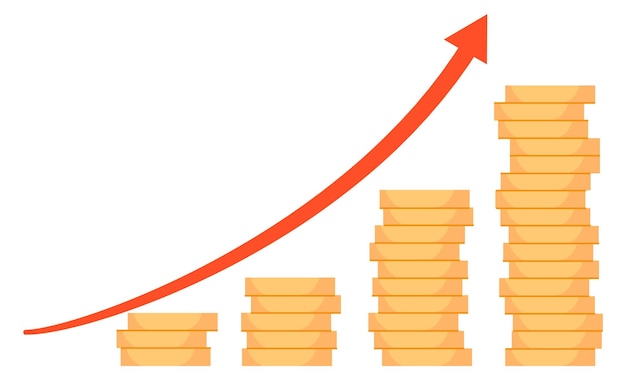 Wzrost Finansowy Stos Złotych Monet Z Czerwoną Strzałką